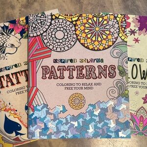 Set of 3 High Quality Paper Coloring Books - Patterns Flowers & Tatoos
